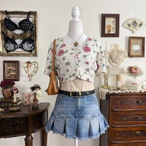 90’s dainty cottagecore floral cropped short sleeve bolero cardigan
